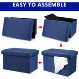 Opvouwbare kruk, 40 x 25 x 25 cm, voetenbank, kist, beklede kruk met opbergruimte, multifunctionele zitkubus als opbergdoos voor slaapkamer, hal, woonkamer (marineblauw)