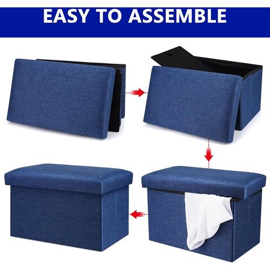 Opvouwbare kruk, 40 x 25 x 25 cm, voetenbank, kist, beklede kruk met opbergruimte, multifunctionele zitkubus als opbergdoos voor slaapkamer, hal, woonkamer (marineblauw)