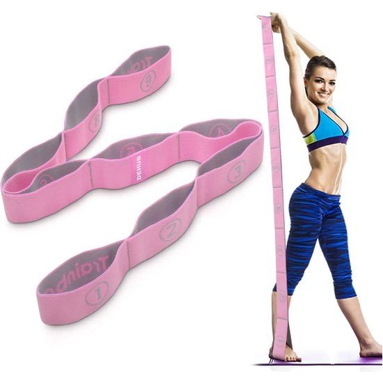Yogaset, yogaset, stretch riem met 8 lussen, wasbaar, gemakkelijk te dragen en zeer elastische gymnastiekband, ideale stretchband voor warme yoga