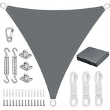 Zonnezeil, driehoekig, 4 x 4 x 4 m, met bevestiging, zonnezeil, waterdicht, zonwering, uv-bescherming, zeildoek zonder boren, geschikt voor balkon, tuin, terras en camping, grijs