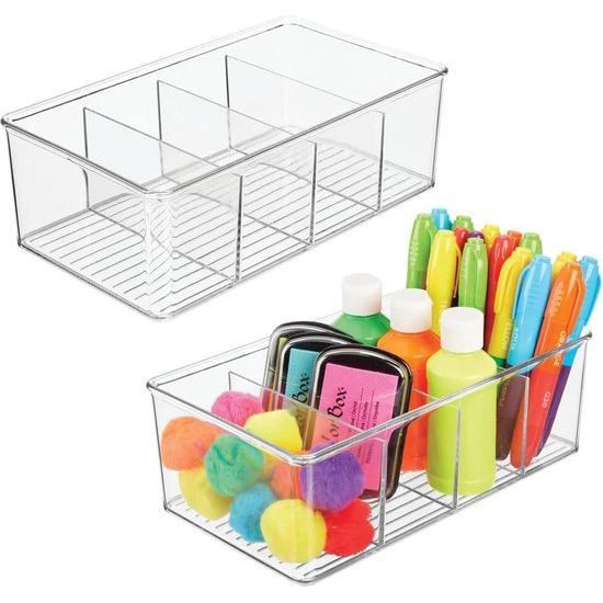 Set van 2 bureau-organizers, opbergdoos met elk 4 vakken voor schilderbenodigdheden, enveloppen, scharen, linialen enz. – de ideale pennenbox – doorzichtig