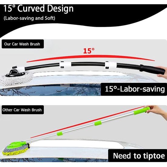 15° boog autowasborstel met lange handgreep, telescoop staal, 109 cm, aluminium autoborstels, zachte autowasmop, flagrant, reinigingsborstels voor vrachtwagens, suv, caravans, wasborstel, camper, microvezelmop