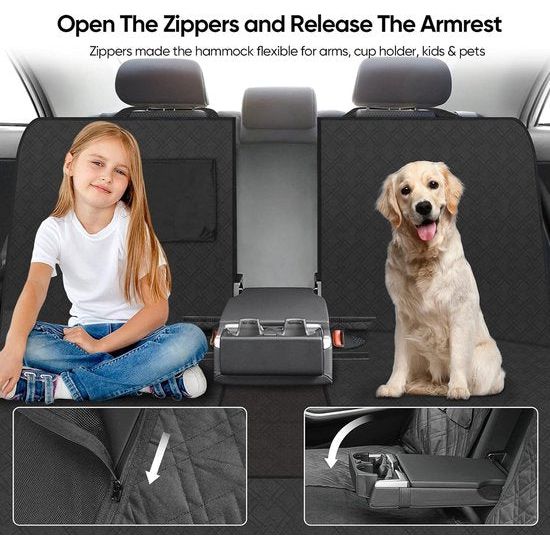 XXL Hondendeken voor de achterbank, 152 cm x 238 cm, hondendeken voor kofferbak, autodeken met zijbescherming en kijkvenster, waterdichte en krasbestendige kofferbakbescherming, hondenachterbank voor
