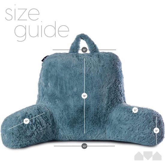 leeskussen met versnipperd traagschuim, rugsteunkussen met hoes van imitatiebont - ideaal wigkussen voor lezen, werken en spelen op bed, bank of bank (blauw, 45 x 38 cm)