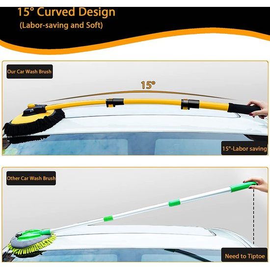 15Â° boog auto wasborstel kit with telescoopsteel 43" aluminium auto wasborstel zachte microvezel mop lange greep voor camper vrachtwagen auto boot krasvrij reinigingsgereedschap wasset detailing borstel
