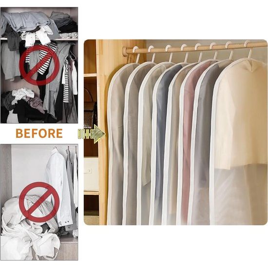 12 stuks kledingzakken, 60 x 100 cm, afdekking met ritssluiting aan de zijkant, stofdicht en waterdicht, voor overhemden, pakken, mantels