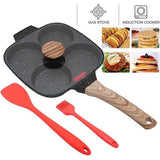 Non-Stick Egg Frying Pan, Pancake Pan with Lid, 4-Hole Aluminium Pan for Breakfast Fried Eggs or Burgers, for Induction Hobs and Gas Hobs