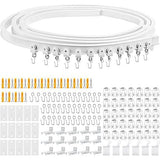 5 meter gebogen gordijnrail met stille rollen, flexibele gordijnrail, buigbare plafondhouder, gordijnscheidingswand, zacht raamrailsysteem, accessoires met 38 haken (128 stuks)