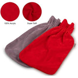 Hot water bottle cover, 2 stuks, fluffy coral fleece, cover voor 2 liter warmwaterfles, grijs en rood (zonder warmwaterfles)