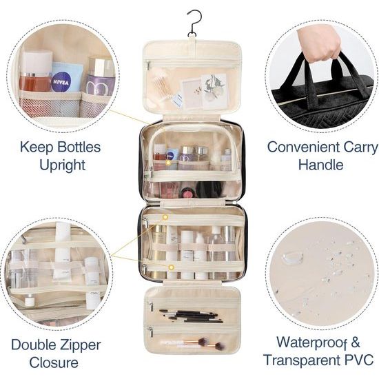 Cosmetische tas, 5-delige hangende reismake-uptas, professionele make-uptas, grote toilettassen met haken, toilettas voor complete toiletartikelen en make-upborstels