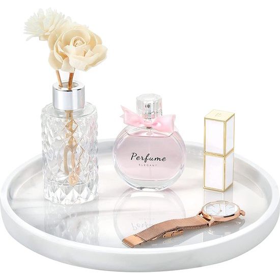 Cosmetische dienblad, ronde harsdienblad, keramische sieradendienblad, opbergbak, make-up-organizer, sieradenopbergdienblad, voor badkamer, toilettank, wastafel, wit marmerpatroon