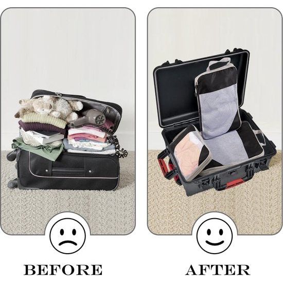 Kofferorganizer Packing Cubes Compressie Kofferorganizer Set Waterdichte kofferorganizer Verpakkingstassen voor koffers Reisbenodigdheden Uitbreidbare reispakketorganizer voor handbagage, Zwart,