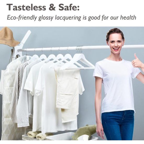 Kleerhangers van hout, 20 stuks, glad oppervlak, wit, 360 graden draaibaar en schoolterinkepingen, sterk en dun houten kleerhangers, geschikt voor volwassenen, 43,5 cm lang