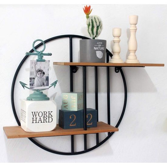 Rustieke houten metalen wandplank Wandgemonteerde decoratieve ronde wandplank voor woonkamer badkamer keuken
