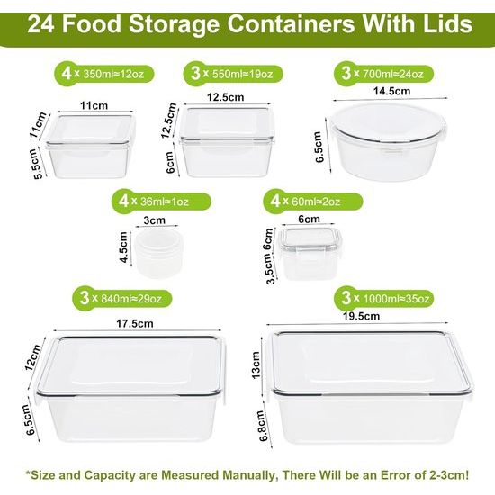 48 stuks vershouddozen met deksel, voorraaddozen, set (24 containers en 24 deksels), BPA-vrij, keukenorganizer voor vaatwasser, magnetron en vriezer, stapelbaar