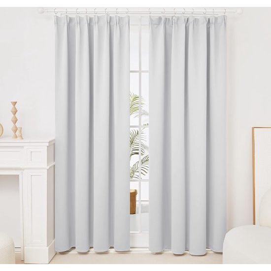 Gordijn ondoorzichtig, plooiband, gordijnen kinderkamer, thermische gordijnen, 229 x 168 cm (hoogte x breedte), zilvergrijs, set van 2