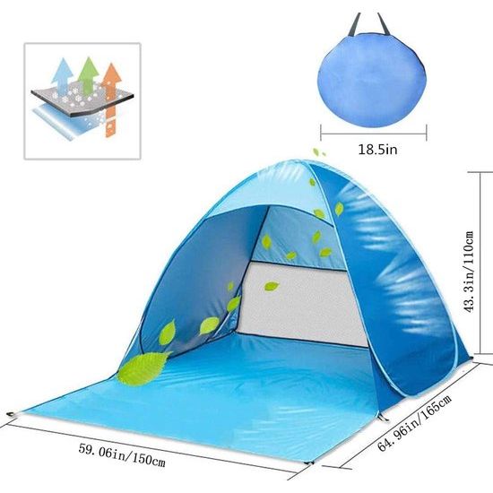 Strandtent pop-up, Xndryan draagbare strandtent, zonwering voor 2-3 personen, UV-bescherming strandtent voor familie, strand, camping, tuin