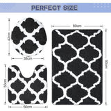 Badkamertapijten, 3-delige set, antislip, wasbaar, , zacht, absorberend, badmatset met wc-dekselafdekking, 60 x 90 cm + 50 x 50 cm + 38 x 42 cm (zwart)