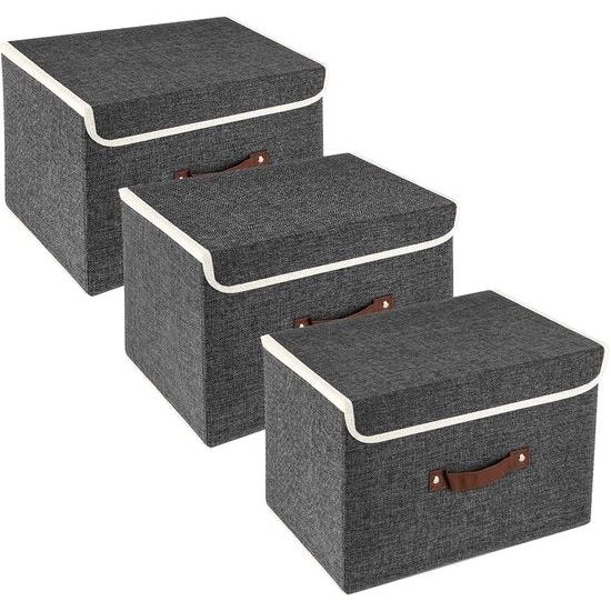 3stuks opvouwbare opbergdozen met deksel, opbergdozen met deksel, dozen voor kleding, opbergdozen voor speelgoed, rek - zwart