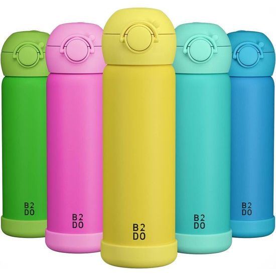 Dubbelwandige roestvrijstalen waterfles, 500 ml, geel, lekvrije geïsoleerde kinderwaterfles voor school, BPA-vrije drinkfles met rietje voor kinderen