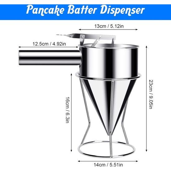 Deegschep Roestvrijstalen deegdispenser Pannenkoekschep Batterijdispenser Roestvrijstalen baktrechter voor bakkerij Taart Desserts Kookgereedschap