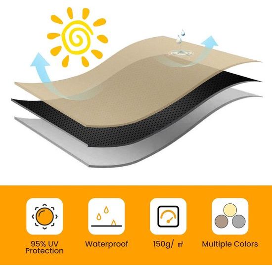 Zonnezeil, rechthoekig, 2 x 3 m, zonnezeil, vierkant, waterdicht, zonwering met inslagringen en bevestigingskoord, voor tuin, terras, camping, buiten, weerbescherming, 95% uv-bescherming, PES