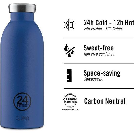 24Bottles Clima fles - 330ml/500ml/850ml thermosfles met 100% afgesloten deksel (12 uur warme dranken 24 uur koud), ecologische roestvrijstalen flessen