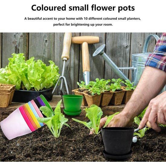 Kleine decoratieve bloempot, praktisch en veelzijdig bruikbaar, miniatuurbloempot, perfect voor kleine planten, optimale accessoires voor je tuin, kweekpotjes, 10 stuks, 10 cm, 10 kleuren