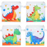 Opbergdoos voor kinderen, groot, 4 stuks, opvouwbare Oxford-speelgoedkist met handvat voor jongens en meisjes, lichte speelgoedorganisatoren en opslag in de kinderkamer, 32 x 32 x 32 cm (dinosaurus)