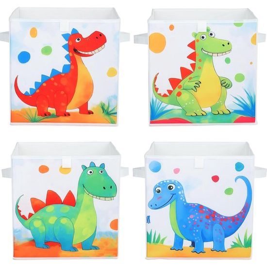 Opbergdoos voor kinderen, groot, 4 stuks, opvouwbare Oxford-speelgoedkist met handvat voor jongens en meisjes, lichte speelgoedorganisatoren en opslag in de kinderkamer, 32 x 32 x 32 cm (dinosaurus)