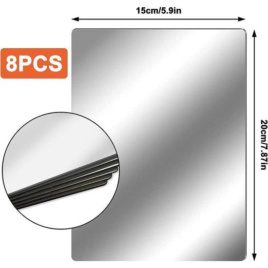 8 stuks zelfklevende flexibele spiegel, 20 x 15 x 0,1 cm acrylspiegel, spiegeltegels, acryl wanddecoratie, decoratieve spiegel voor meubels, slaapkamer, wanddecoratie