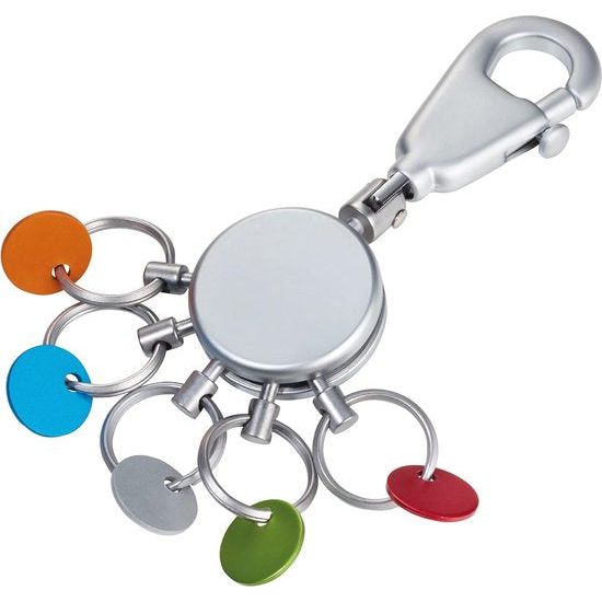 Sleutelhanger met karabijnhaak en 6 los te haken ringen, keuze uit verschillende dessins