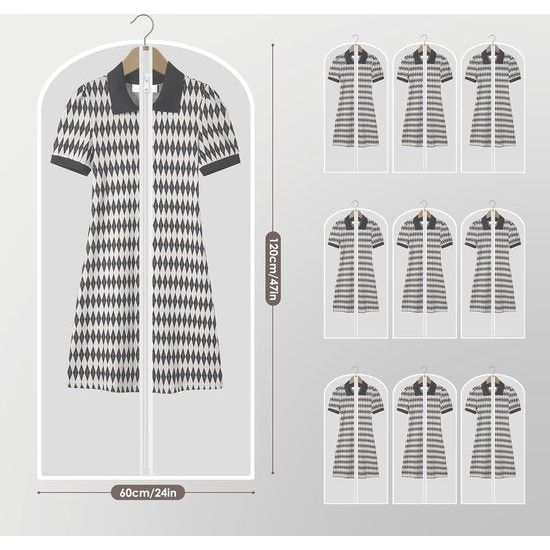 Doorzichtige kledingzakken Kledinghoezen Bescherming tegen stof voor opslag van plastic kledingzakken Hangende kledingzakken Kledingtas voor kleding lang met ritssluiting voor kast - 24'' x 47''