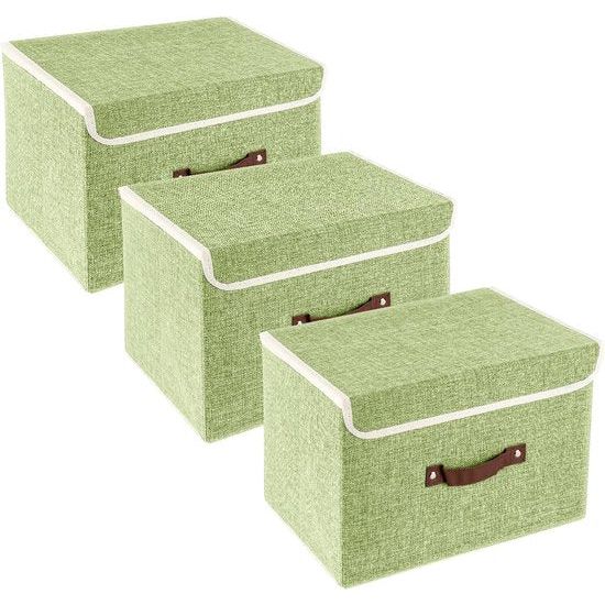 3 stuks opvouwbare opbergdozen met deksel, opbergdozen met deksel, dozen voor kleding, opbergdozen voor speelgoed, rek - groen