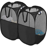 2 stuks opvouwbare wasmanden 36 x 36 x 56 cm, wasmand, opvouwbare wasmand met handvat, mesh wasbox, opbergmand voor kinderkamer, studentenkamer, kamperen en reizen (zwart)