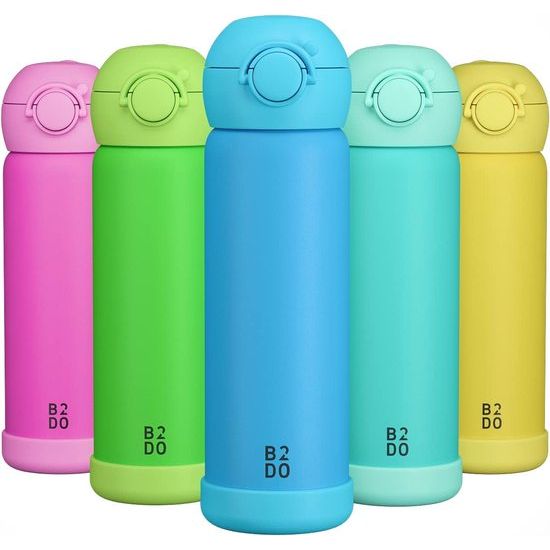 Dubbelwandige roestvrijstalen waterfles, 500 ml, blauw, lekvrije geïsoleerde kinderwaterfles voor school, BPA-vrije drinkfles met rietje voor kinderen