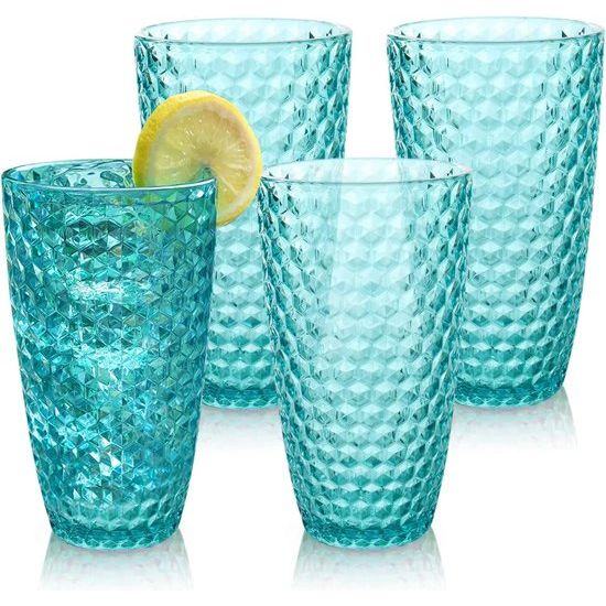 Beach Tumblers Tall Blue 20oz Set van 4 onbreekbare Tritan Tumblers Vaatwasmachinebestendige plastic bekers - Onbreekbare glazen voor binnen of buiten