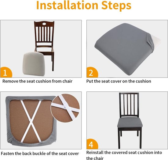 Jacquard Eetkamerstoel Stoelhoezen- Stretch Spandex, Geen rugleuning - Eetkamerstoel Stoelbeschermer Hoes - Verwijderbaar Wasbaar voor hoge bureaustoelen - Antraciet Glad - 4 stuks