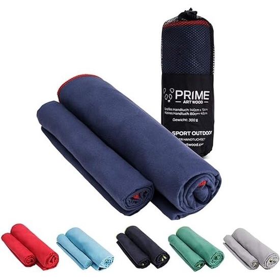 Microvezelhanddoekenset van 2 (70 x 140 cm en 40 x 80 cm) Sneldrogend, extreem absorberend, ultralicht Reishanddoekenset met tas - Ideaal voor buiten, reizen, kamperen