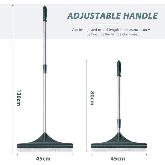 Kunstgrasborstel, kunstgrashark, terrasbezem, bladhark kunststof met 80 tot 130 cm verstelbare stalen steel