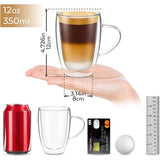 Koffiemokken, set van 2 latte glazen van 12 oz met handvat, dubbelwandige geïsoleerde koppen van helder borosilicaatglas - wijn, theeglazen.