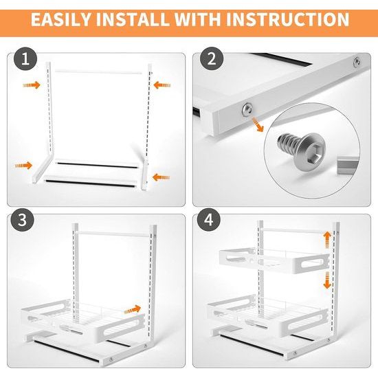 Kruidenrek, werkbladen, verstelbare organizer met schuiflade, onder wastafel, robuust metalen organisatierek