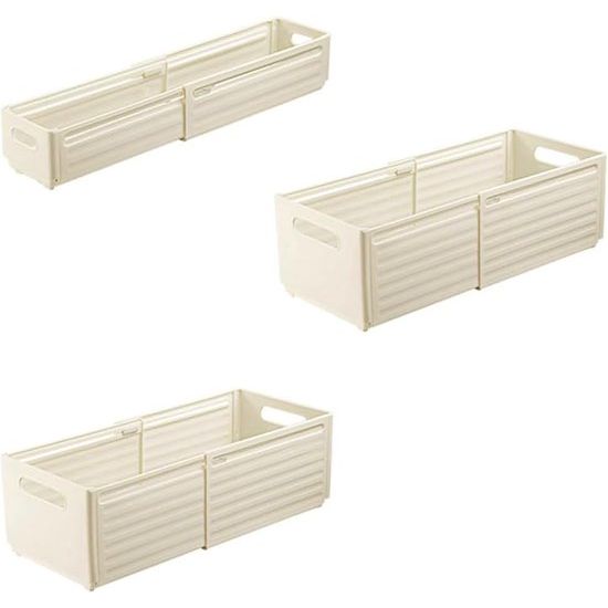 3 stuks uittrekbare opbergdoos, keukenkastorganizer voor kasten, planken, laden, opvouwbare kunststof kledingkast lade, organizer, opbergmand, beige