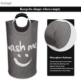 Laundry Hamper with Handles, 91L Freestanding Laundry Container, Foldable, Laundry Bag with Smiley Pattern for Dirty Laundry, Laundry Sorter Storage Basket for Sleeping Room (Dark Grey)