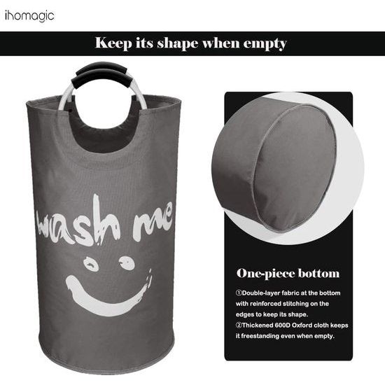 Laundry Hamper with Handles, 91L Freestanding Laundry Container, Foldable, Laundry Bag with Smiley Pattern for Dirty Laundry, Laundry Sorter Storage Basket for Sleeping Room (Dark Grey)