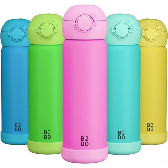 Dubbelwandige roestvrijstalen waterfles, 500 ml, roze, lekvrije geïsoleerde kinderwaterfles voor school, BPA-vrije drinkfles met rietje voor kinderen