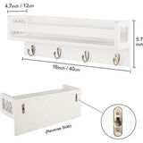 Houten wandrek voor organizer, keuken, kruidenrek, wandrek met 4 haken voor sleutelplank, opbergruimte, badkamer, boekenkast van hout voor slaapkamer, wanddecoratie, kantoor en huishouden. (wit)