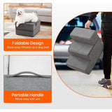 Hondentrappen en kattentrappen, 3-traps ontwerp met schokabsorberend schuim en zeer sterke houten planken, perfect voor bed en bank, antislip, afneembare en wasbare hoes, grijs