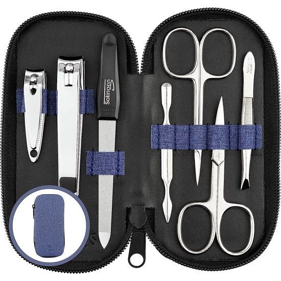 Manicure Set Solingen - vergelijkingswinnaar met topprijs/prestaties - kunstlederen etui handig en zacht - 7-delige nagelset