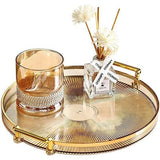 Rond dienblad met handgrepen van acryl, gouden decoratief dienblad voor salontafel, hartstuk, keuken, grote koffie-thee-dienblad, make-up, kandelaar, organizer (ernsteen)